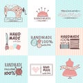 Handmade needlework badges vector set.