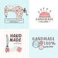 Handmade needlework craft badges sewing banners fashion tailoring tailor handicraft elements vector illustration.