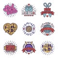 Handmade needlework craft badges sewing fashion tailoring tailor handicraft elements vector illustration.