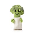 Handmade nice broccoli in white dress in baby handsock toy with funny face. Generative AI Royalty Free Stock Photo