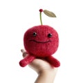 Handmade nice cherry in baby handsock toy with funny face. Generative AI Royalty Free Stock Photo