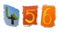 Handmade 4, 5 and 6 numbers created from torn colorful magazine paper
