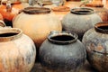 Handmade old clay pots, decorative ukrainian craft ceramic Royalty Free Stock Photo