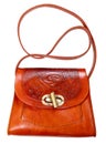 Orange colored embossed leather bag on white