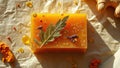 Handmade orange soap with clove and leaf on textured paper Royalty Free Stock Photo