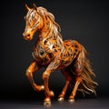 Handmade Orange Wood Stallion: A Liquid Metal Art Piece