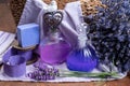 Handmade organic skincare products made from purple aromatic lavender flowers in Provence, France