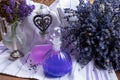 Handmade organic skincare products made from purple aromatic lavender flowers in Provence, France