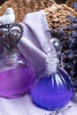 Handmade organic skincare products made from purple aromatic lavender flowers in Provence, France