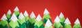 Handmade origami paper craft Christmas tree on red background