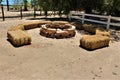 Fire Pit with bales of hay seating, Queen Creek, Arizona, United States