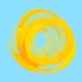 Handmade paint background yellow sun on blue sky.