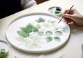 Handmade painting on a ceramic plate. Traditional crafts. AI generated