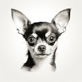 Minimal Retouching: Detailed Black And White Chihuahua Illustration