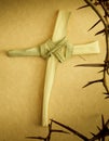 Handmade Palm Branch Cross surrounded by Crown of Thorns