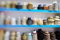 Handmade Panama Hats at the traditional outdoor market. Popular Royalty Free Stock Photo