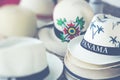 Handmade Panama Hats at the traditional outdoor market. Popular Royalty Free Stock Photo