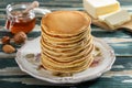 Handmade pancakes butter and honey