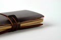 Handmade paper diary notebook in brown leather cover, close-up Royalty Free Stock Photo