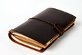 Handmade paper diary notebook in brown leather cover, close-up Royalty Free Stock Photo