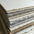 Handmade paper sheets with deckled edges in various shades of white Royalty Free Stock Photo