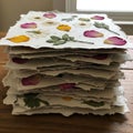 Of handmade paper sheets featuring embedded dried flowers and Royalty Free Stock Photo