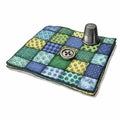 Handmade Patchwork Quilt with Button and Thimble Illustration Royalty Free Stock Photo