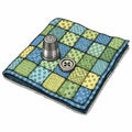Handmade Patchwork Quilt with Thimble and Button Illustration Royalty Free Stock Photo