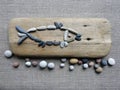 Handmade picture- fish , using sea stone and wood, Lithuania