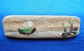 Handmade picture - ship and birds - on wooden surface, Lithuania