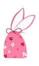 Handmade pink textile gift bag with Easter bunny flower pattern with bow