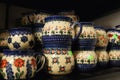 Polish pottery mugs in a store Royalty Free Stock Photo
