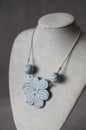 Polymer clay necklace pendant blue flower