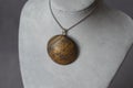 Handmade polymer clay necklace pendant golden