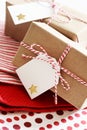 Handmade present boxes with tags Royalty Free Stock Photo