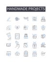 Handmade projects line icons collection. Crafty creations, Artisanal goods, Homemade dishes, Bespoke furniture