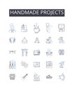 Handmade projects line icons collection. Crafty creations, Artisanal goods, Homemade dishes, Bespoke furniture