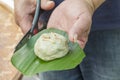 Handmade, pruning, scissors, grass cake, plantain leaves