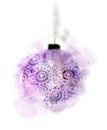 purple christmas ball in watercolor, illustration Royalty Free Stock Photo