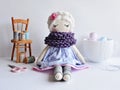 Handmade rag doll with white hair