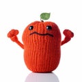 Handmade red apple with hands in baby handsock toy with funny face. Generative AI