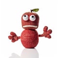 Handmade red apple scared in baby handsock toy with funny face. Generative AI Royalty Free Stock Photo