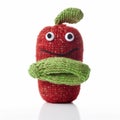 Handmade red apple shy knitted puppet toy with funny face. Generative AI