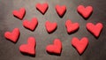 Handmade Red Clay Hearts on Dark Background Royalty Free Stock Photo