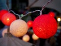 Handmade Red and White Cotton Ball String Lights Royalty Free Stock Photo