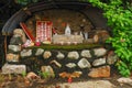 A handmade religious altar stands by the roadside. Place of prayers. Tai O, Hong Kong, China