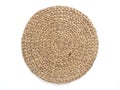 Handmade round beige wicker tablecloth surface isolated on white background