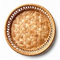 Handmade Round Brown Wicker Basket Overhead View on Clean White Background Royalty Free Stock Photo