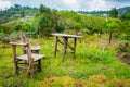 Handmade rustric table and chairs Royalty Free Stock Photo