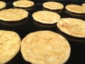 Handmade sick tortillas on a griddle